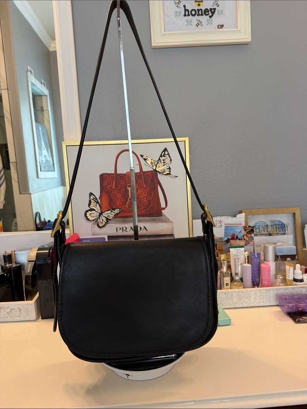 Coach Black Leather Shoulder Bag with Gold Hardware